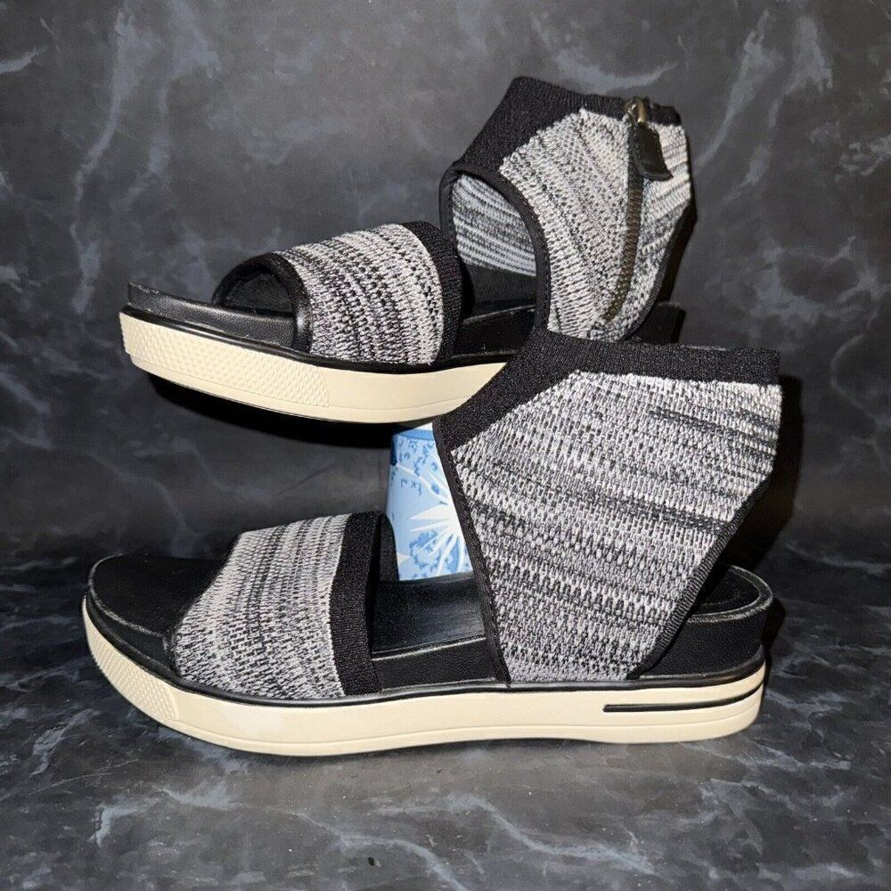 Eileen Fisher Knit Platform Sandals Black White Stretch Ankle Cuff Size 6.5